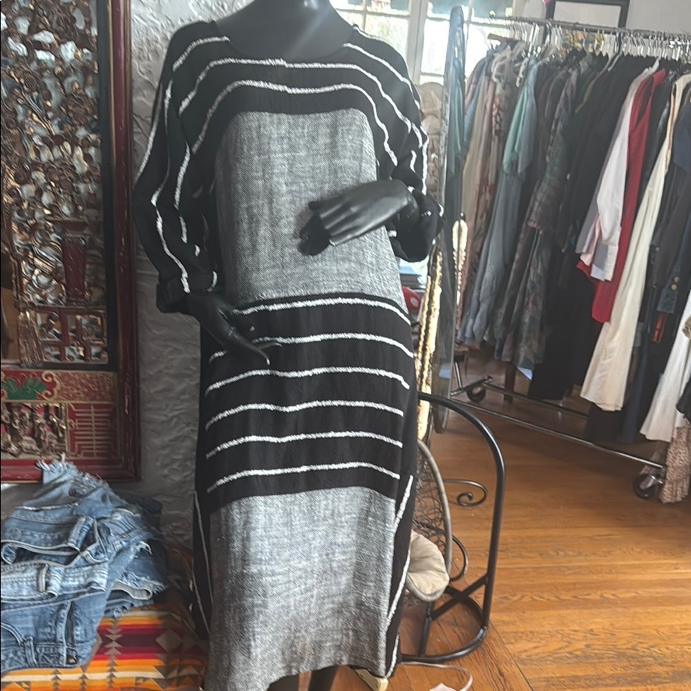 Black and Gray Striped Long Dress